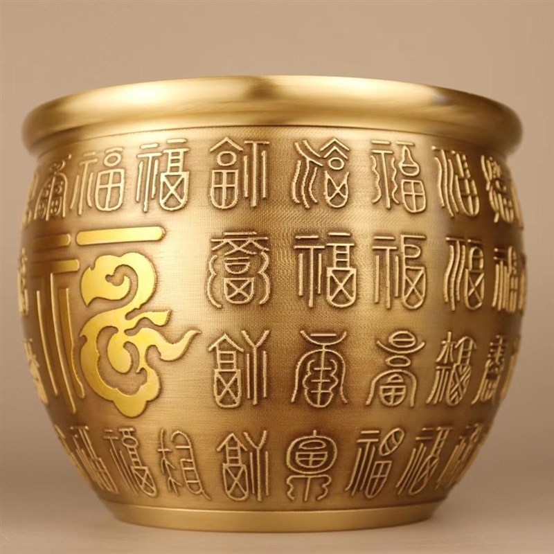 招财进宝百福铜缸特大纯铜米缸聚财聚宝盆店铺客厅摆件水缸存钱罐