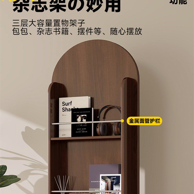 中古风可移动旋转穿衣镜全身镜落地镜报刊书架一体镜子储物试衣镜