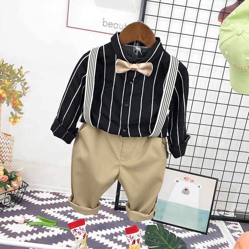 童装套装2025春秋新款儿童表演服男童主持长袖衬衫西裤背带礼服装