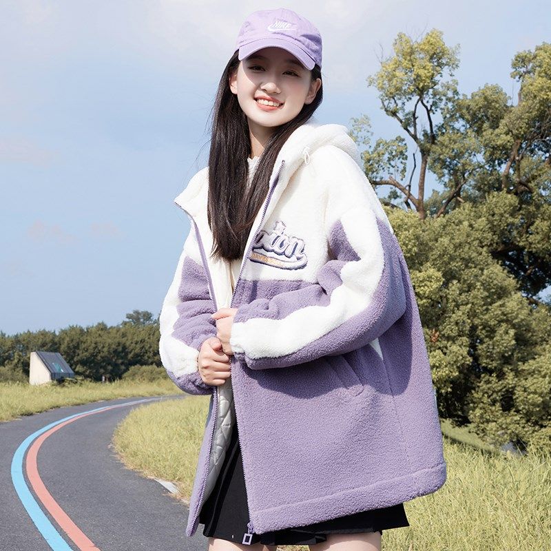 初中生少女2023年新款冬装羊羔毛绒外套16岁女孩加厚棉服高中学生