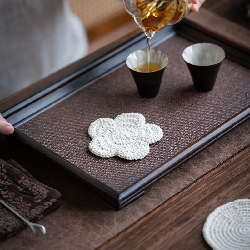 草木祠 刺字绣养壶垫杯垫棉线手工编织吸水隔热垫置物垫茶具壶承