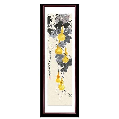 齐白石水墨五福临门装饰画 新中式葫芦国画挂画玄关书房壁画