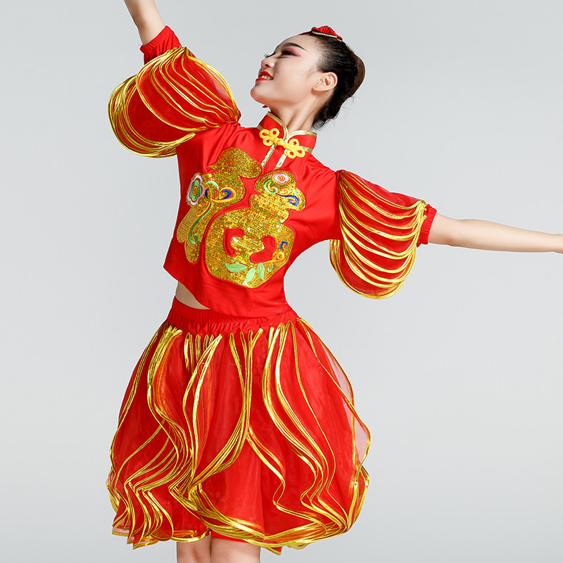 打鼓服演出服男女成人舞龙中国风民族表演服装红灯笼伴舞舞台服装
