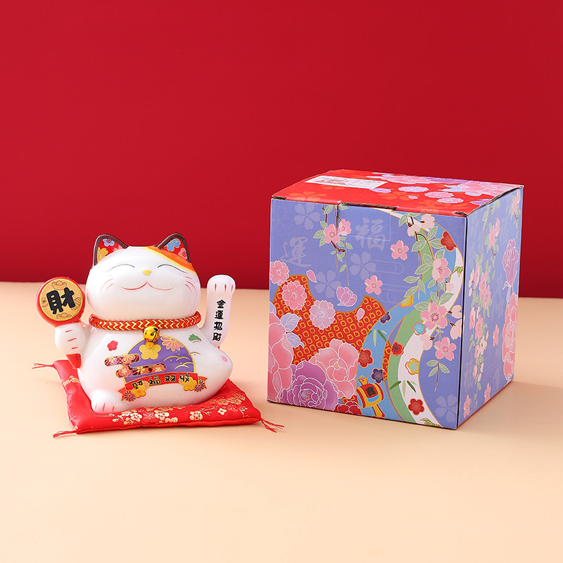 招财猫小摆件自动招手陶瓷发财猫装电池朋友送礼物办公桌家居装饰