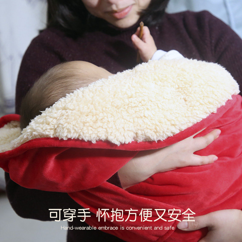 秋冬款加厚加柔保暖婴儿抱被外出防风带帽冬季新生儿宝宝襁褓抱毯