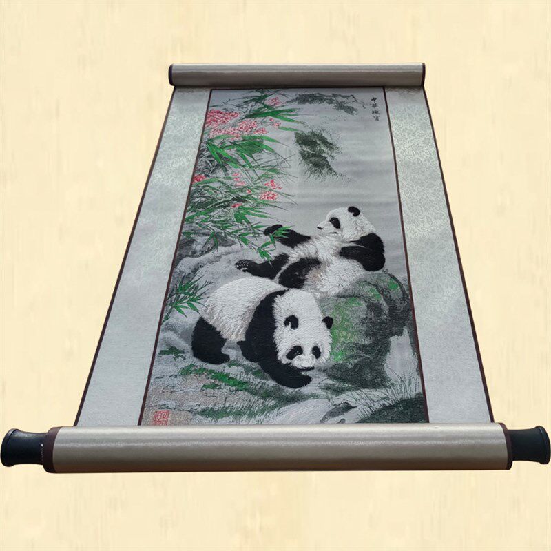 古蜀锦中华瑰宝高山流水四川特色文化手工蜀绣礼物卷轴挂画送老外