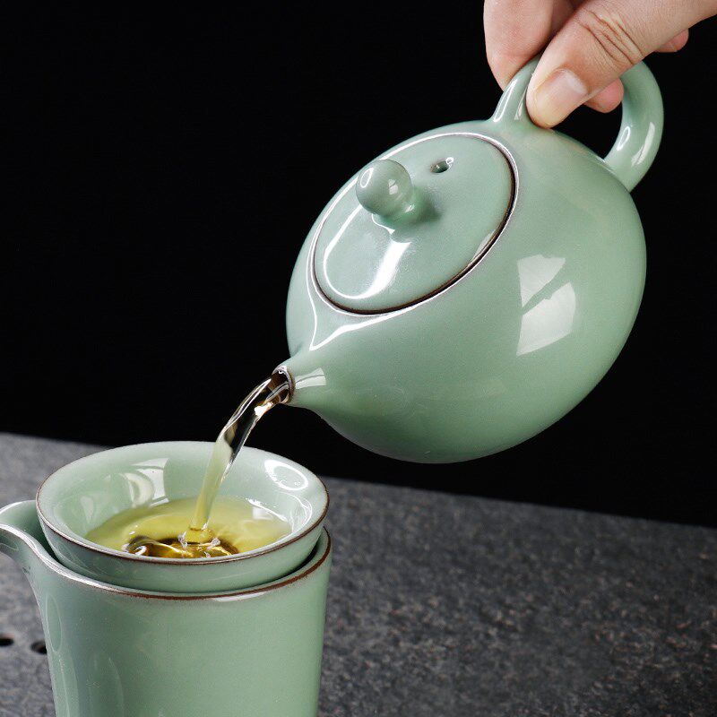 凝香阁 铁胎官窑梅子青西施壶单壶 陶瓷茶具泡茶壶家用喝茶大容量