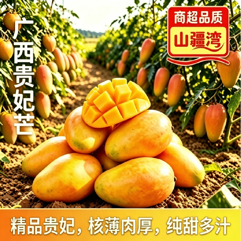 山疆湾精品广西贵妃芒果5斤新鲜采摘产地直采现发芒果礼盒