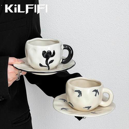 中古风陶瓷咖啡杯碟高颜值复古小众轻奢釉下彩耐高温下午茶杯套装