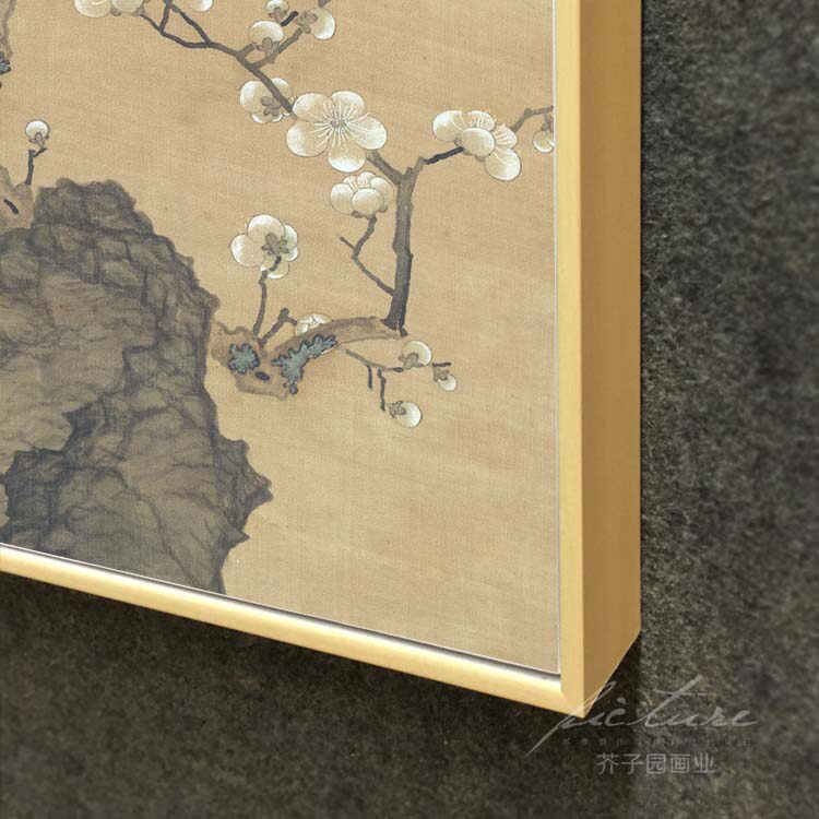 陈洪绶梅花山鸟图名家字画新中式餐厅酒店有框装饰画玄关油画布