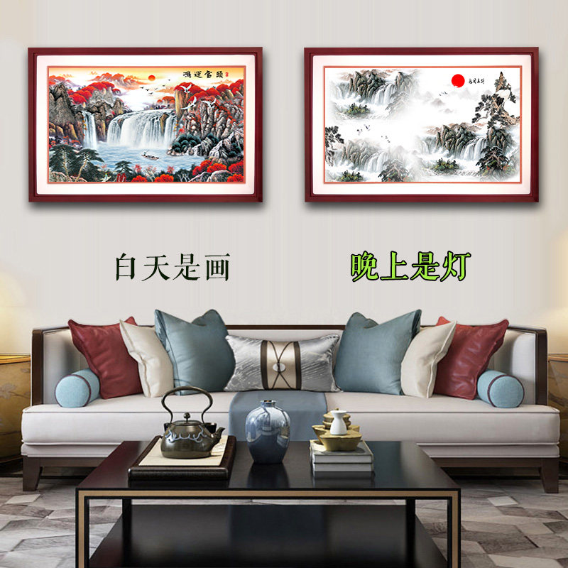 led壁画灯楼梯壁灯客厅背景墙玄关卧室床头山水风景创意挂画灯