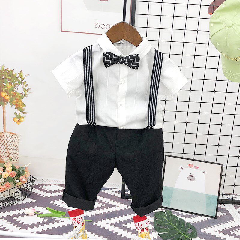 童装套装2025春秋新款儿童表演服男童主持长袖衬衫西裤背带礼服装