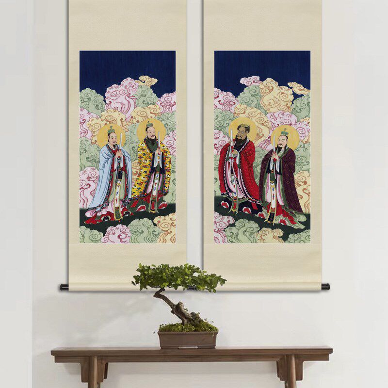 工笔人物国画四大天师张道陵葛洪萨守坚许旌阳新中式挂画卷轴画框