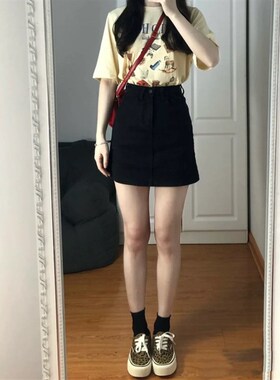 145小个子牛仔短裙女150cm显高穿搭高腰百搭a字包臀半身裙xxs码夏