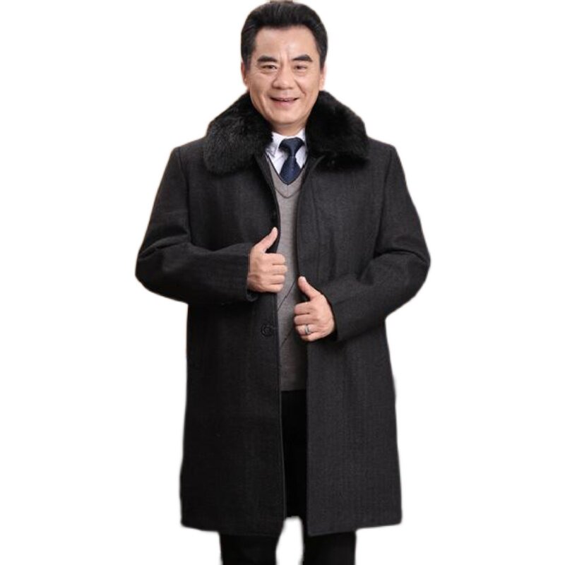 中老年人男士大衣加绒加厚男装中年冬装爸爸装长版厚棉T服爷爷外