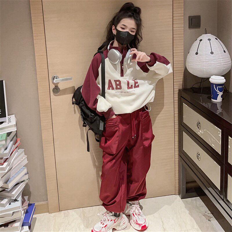 女童爵士舞服装2023韩国潮童hiphop嘻哈街舞网红拉链走秀演出服