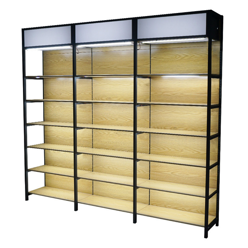 锦纳单面铁质转印木纹带LED灯箱超市文具孕婴货架精品展示储物架