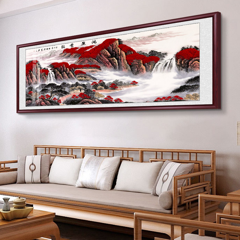 纯手绘牡丹国画鸿运当头山水画客厅装饰画办公室大气挂画横幅壁画