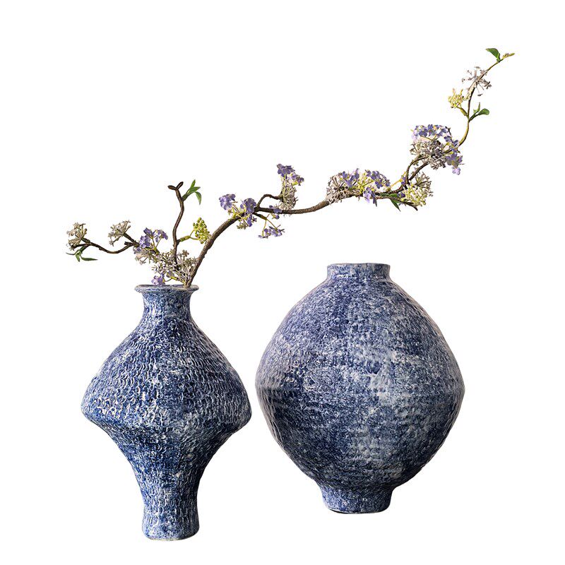态生活中式混搭手绘青花瓷花瓶粗陶插花装饰品茶室酒店创意摆件
