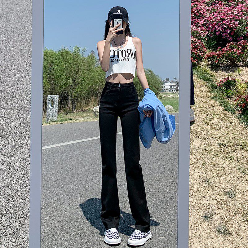 浅蓝色拖地直筒裤女夏牛仔裤宽松显瘦长裤子2022年新款修身阔腿裤