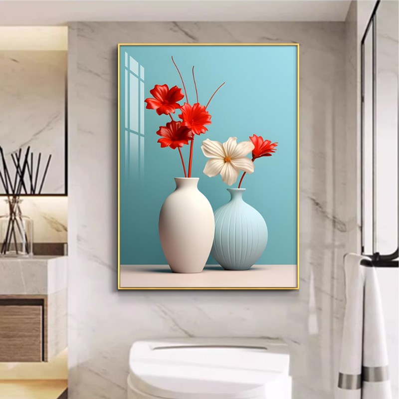 轻奢卫生间花瓶挂画免打孔洗手间装饰画酒店宾馆浴室防水防潮壁画