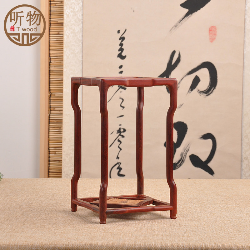 小叶紫檀摆件底座正方微型盆景小几架木雕工艺礼品摆饰榫卯花盆茶