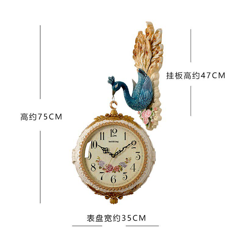 欧式孔雀钟表创意挂钟客厅家用 轻奢装饰钟双面钟表时钟大号静音