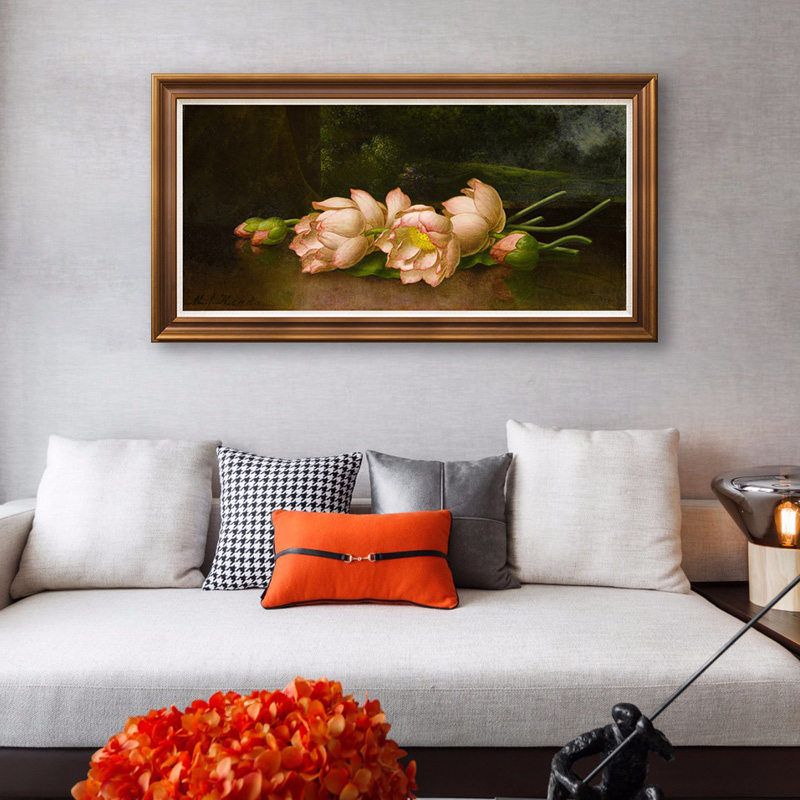 荷花与山水画 赫德美式花卉风景油画版画欧式餐厅客厅卧室装饰画