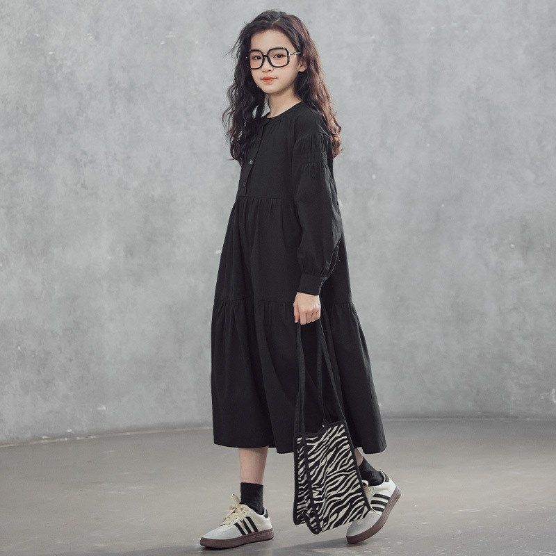 女童长袖连衣裙春秋款大童衬衫裙长袖森系洋气文艺范棉布长裙亲子