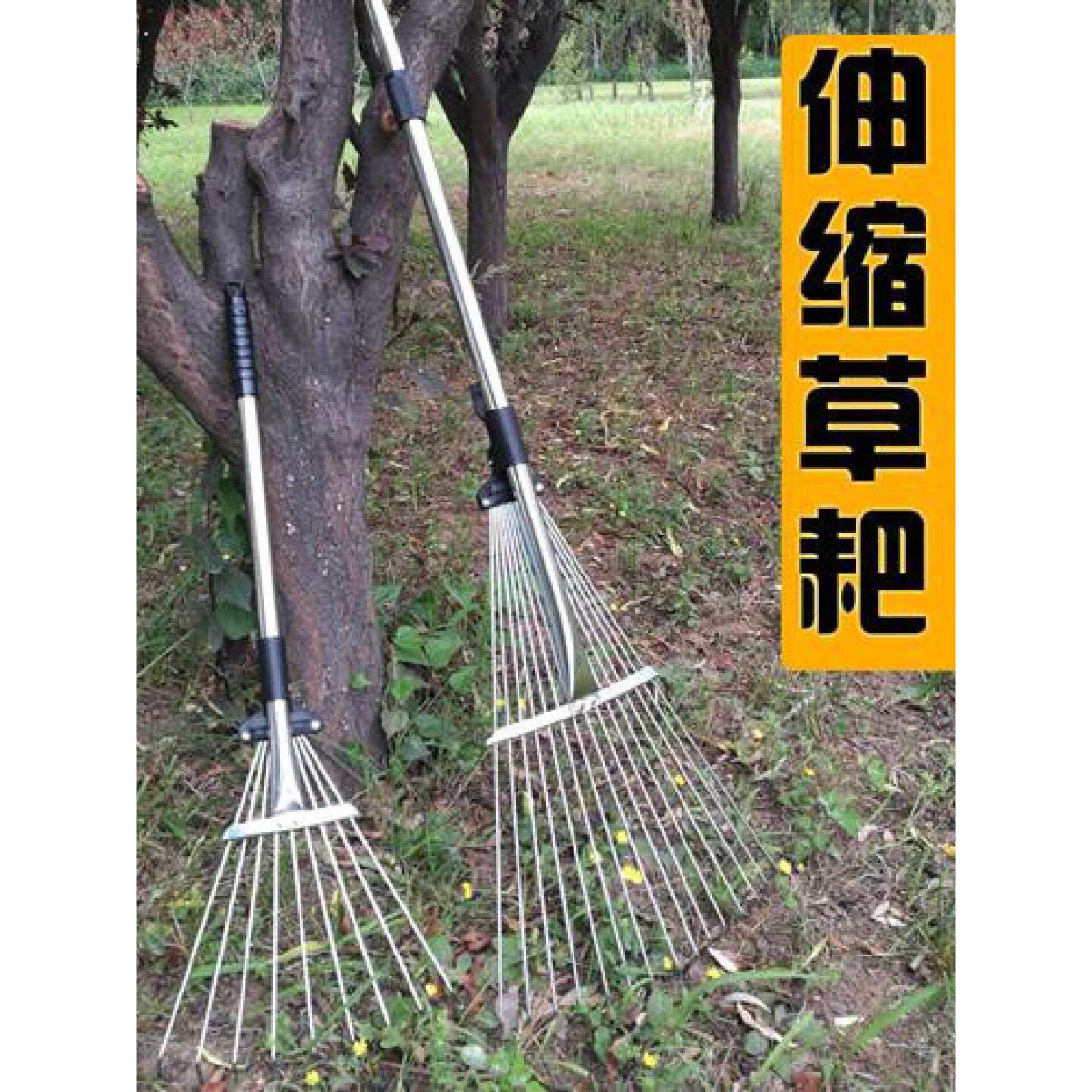 可伸缩园林落叶耙钢丝耙农具耙子不锈钢农用工具圆头草耙搂草耙
