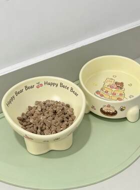 猫咪食盆陶瓷碗防滑防打翻单碗水碗宠物碗狗碗护颈猫粮碗放黑下巴