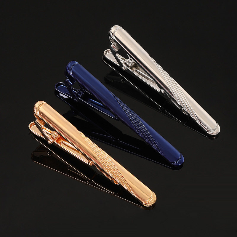 欧美时尚蓝色条纹法式金属领带夹套装商务衬衫领夹