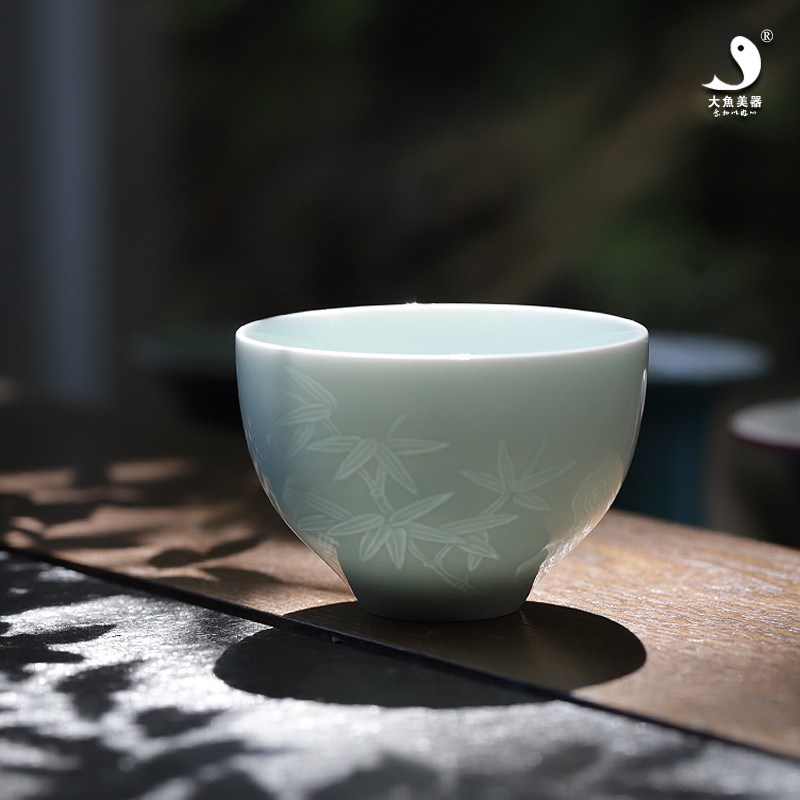 大鱼美器 竹影秋韵杯 陶瓷功夫茶杯景德镇纯手工主人杯红茶品茗杯