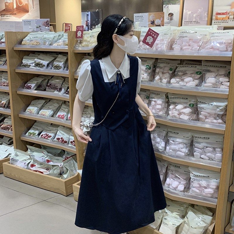 15少女大童衬衫连衣裙夏季新款14中学生设计感学院风假两件背带裙