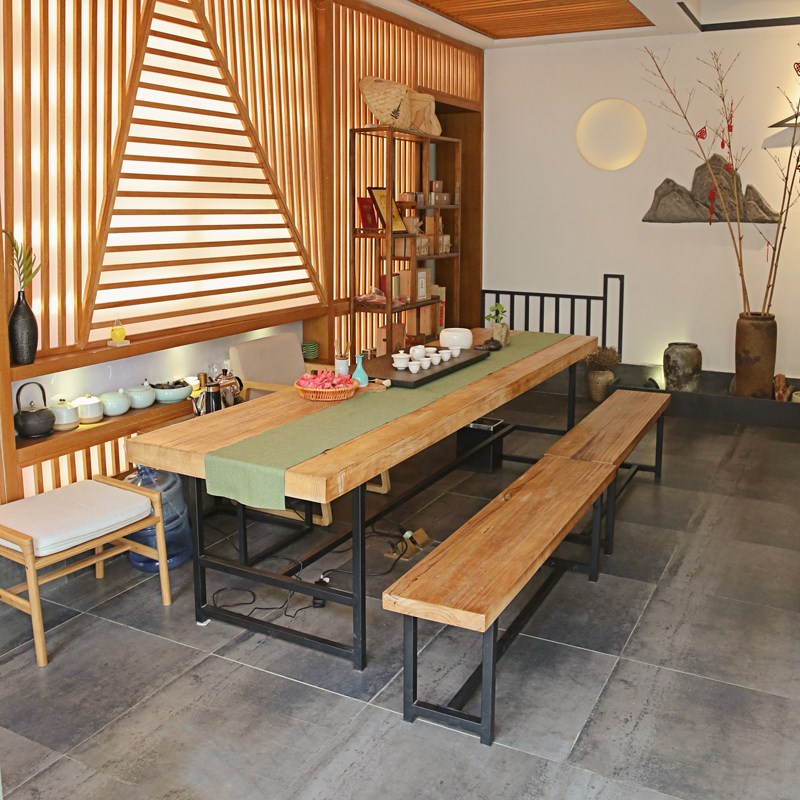 简约实木办公洽谈休闲泡茶桌长方形实木会客桌loft办公桌大板茶台