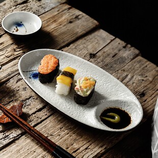 饺子盘带酱醋碟家用创意日式釉下彩陶瓷盘餐具方形凉菜盘子分格盘