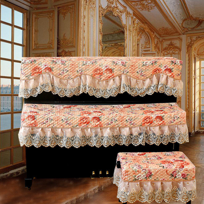 欧式钢琴罩半罩三件套简约钢琴盖布艺盖巾防尘布钢琴套公主