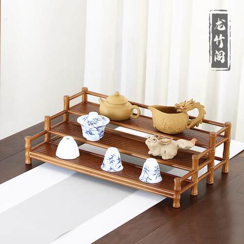 实心楠竹三层沥水晾杯架茶具收纳博古架晾杯架紫砂茶壶桌面整理架