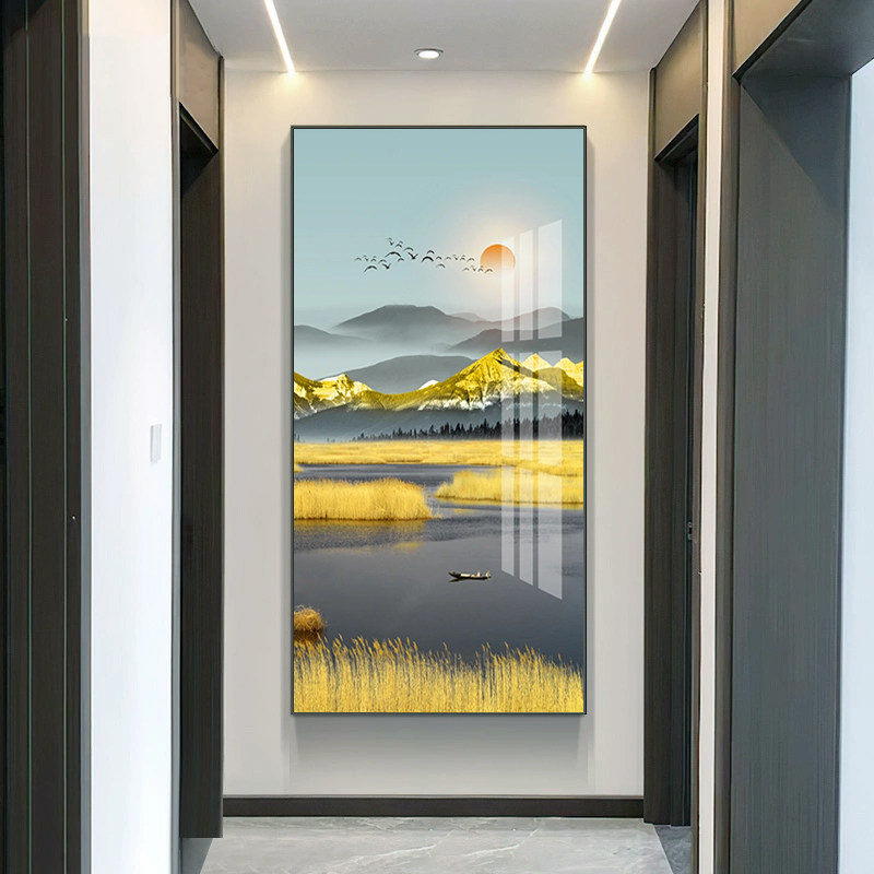 大芬油画村装饰画走廊过道竖版挂画简约大气壁画日照金山晶瓷墙画