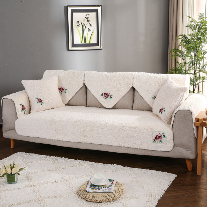 盛太乐居绣花全棉沙发垫纯棉加厚毛绒沙发巾防滑可机洗耐用不变形