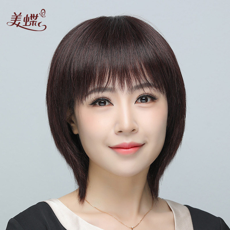 假发女短发真发全真人发中老年女士妈妈中长款自然直发全头假发套