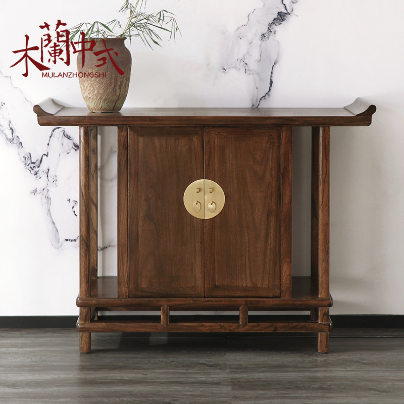 新中式玄关柜实木仿古2门古典禅意入户靠墙鞋柜边柜榆木古典家具