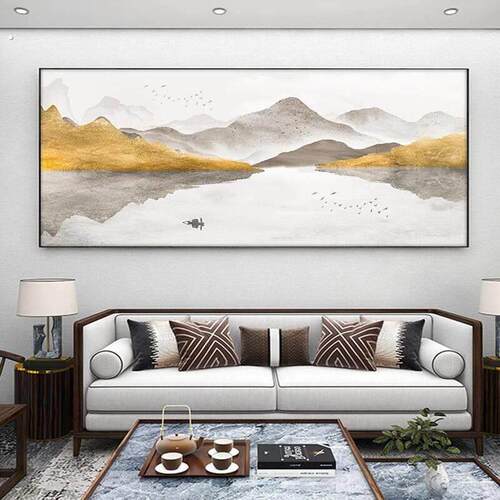 新中式水墨意境山水画客厅挂画沙发背景墙装饰画大气茶室办公室