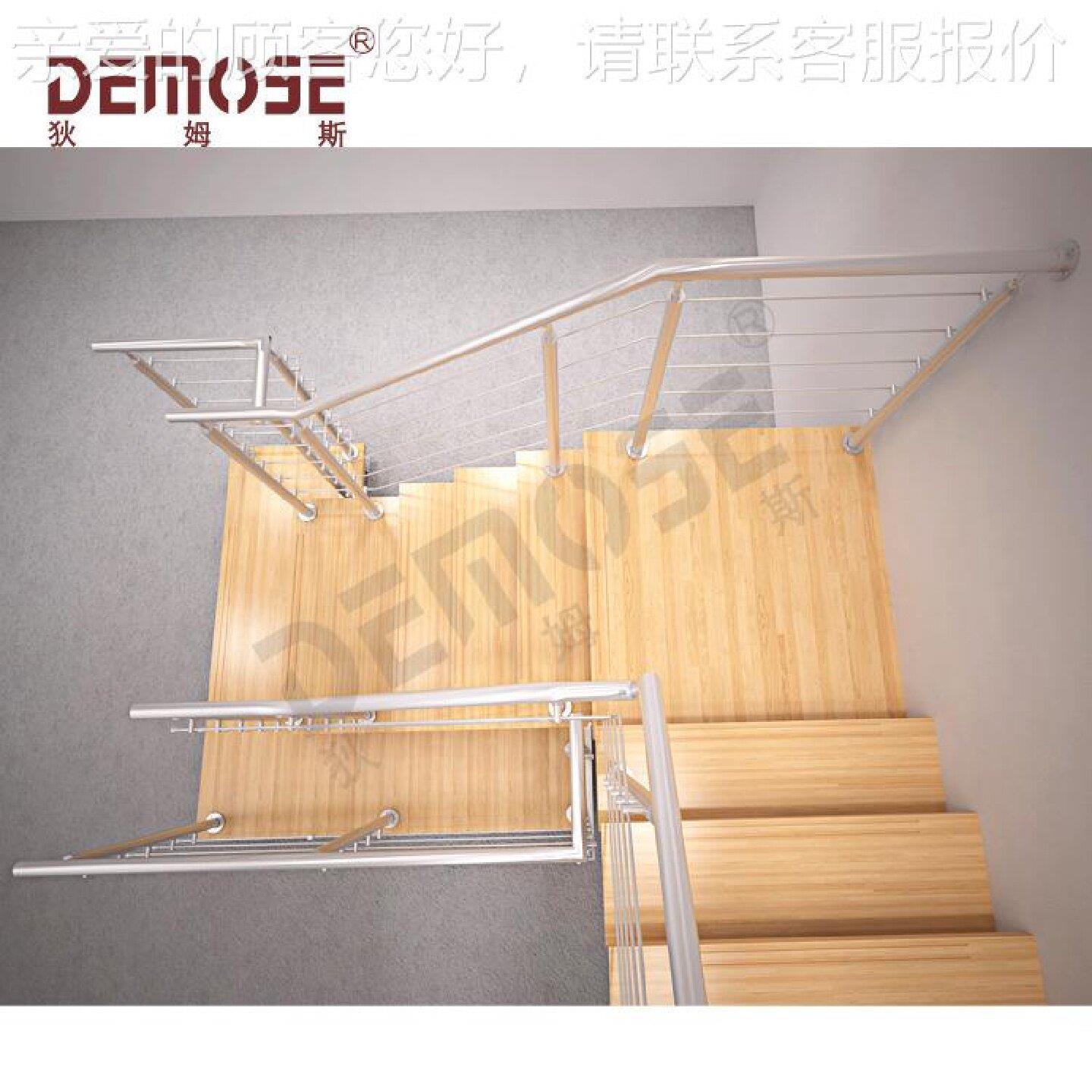 复式阁楼钢木结构楼梯不锈钢扶手平台商业楼梯办公楼定制特色梯