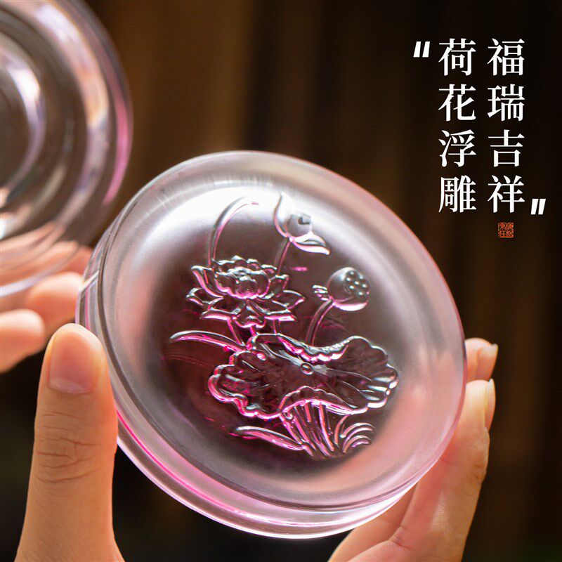 梅林笔庄水晶火锅砚琉璃款小楷砚台带盖保湿不干墨墨池迷你墨砚碟