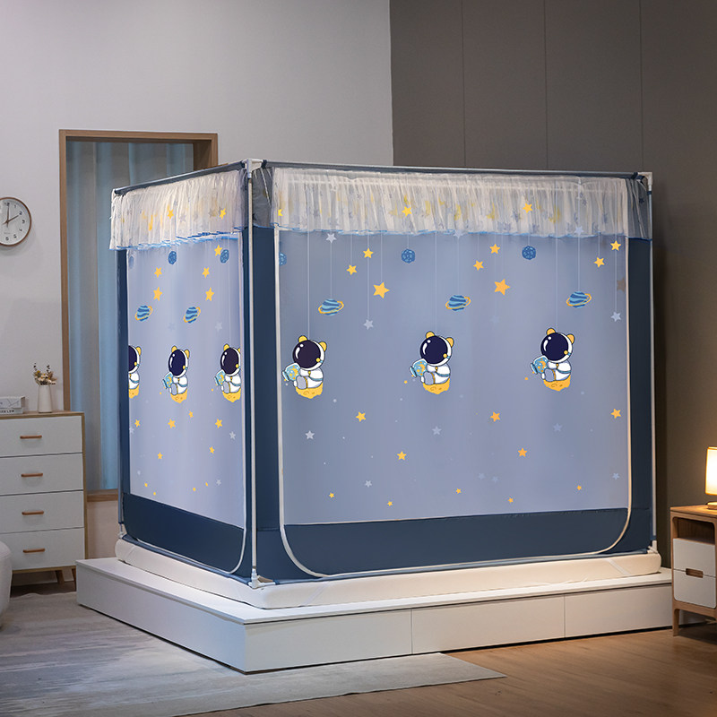 家用全底遮光蚊帐床帘一体式1.51.9m儿童防摔2米x2米床三开门