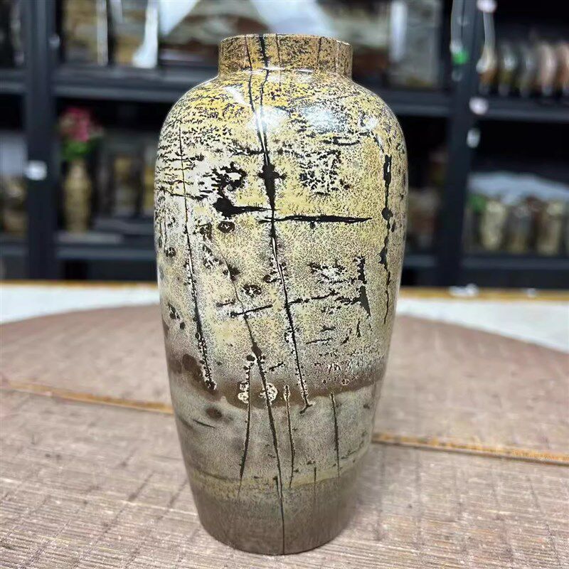 国画草花天然奇石花瓶笔筒四方柱实木底座摆件办公室玄关镇宅石头