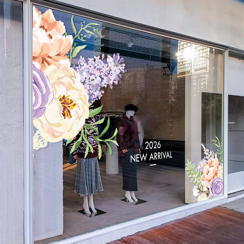 手绘花朵橱窗装饰贴画春暖花开春季新品上市女装店陈列双面静电贴