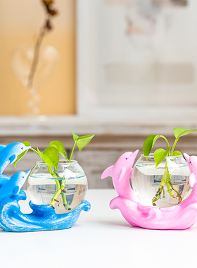 海豚摆件家居饰品客厅玄关酒柜装饰品办公桌创意轻奢摆设水培花瓶