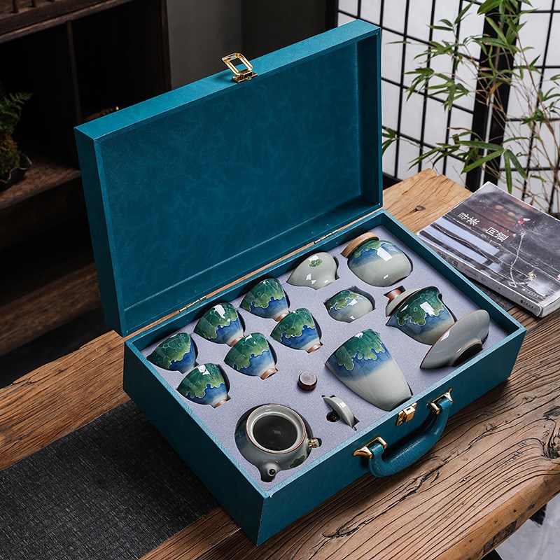 新款2024哥窑手绘功夫茶具套装轻奢高档家用简约泡茶茶壶盖碗茶杯